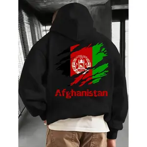 Men's Afghanistan Print Zip Hoodie, Fall & Winter Casual Regular Fit Long Sleeve Sweatshirt, Fashion Daily Wear Clothing Hoodie