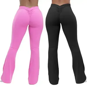 High Waist Yoga Pants with Wide Waistband for Women Bootcut Yoga Pants with Tummy Control and Casual Workout Leggings Athletic Wear Stretchy Ruched Sports Flare Skinny Sportswear