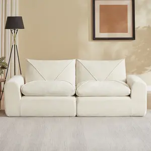Beige Modern Minimalist 2-Seat Chenille Sofa, Spacious Foam & Spring Living Room Combination Sofa with Footrest, for Apartment Family Home Use