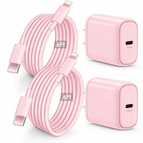 SANPRIO 2-Pack 20W PD USB Charger Blocks with 6ft USB-C to Lightning Cables Bundle - 20W Power Fast Charging, for iPhone 14/13/12/11, Smartphone, Cellphone, Electronic Devices, iPhone Chargers
