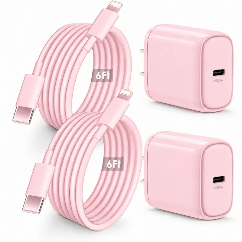 SANPRIO 2-Pack 20W PD USB Charger Blocks with 6ft USB-C to Lightning Cables Bundle - 20W Power Fast Charging, for iPhone 14/13/12/11, Smartphone, Cellphone, Electronic Devices, iPhone Chargers