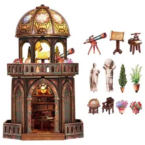 DIY 3D Wooden Puzzle Book Nook Kit, Observatory Bookshelf Insert, Dollhouse Model Bookend, Home Decoration Gift, Creative Building Set, Crafts