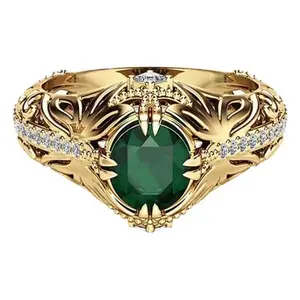 Emerald Green Ring Luxury Simulated Diamond Engagement Ring Elegant Statement Jewelry for Women Fashion Ring Gift Ideal for Special Occasions