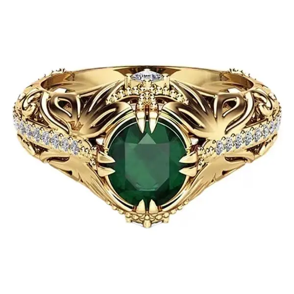 Women's Emerald-Centered Rhinestones Ring - Luxury Diamondlike Shine Green Female Costume Jewelry, Elegant Fashion Rings, Romantic Gift for Special Occasions
