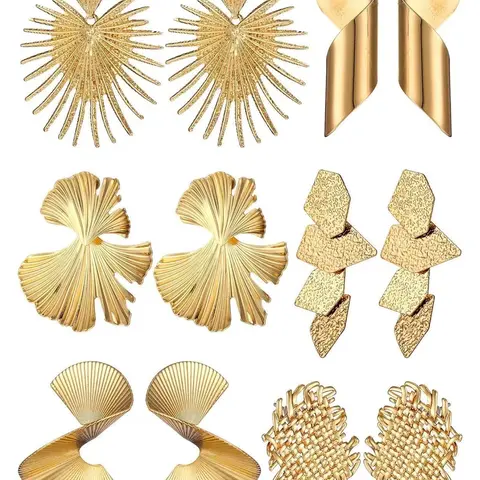 6 Pair Gold Statement Earrings for Women Large Gold Geometric Earrings Woven Twisted Leaf Earring Jewelry Gift Gold Chunky Earings for Women Earrings Set