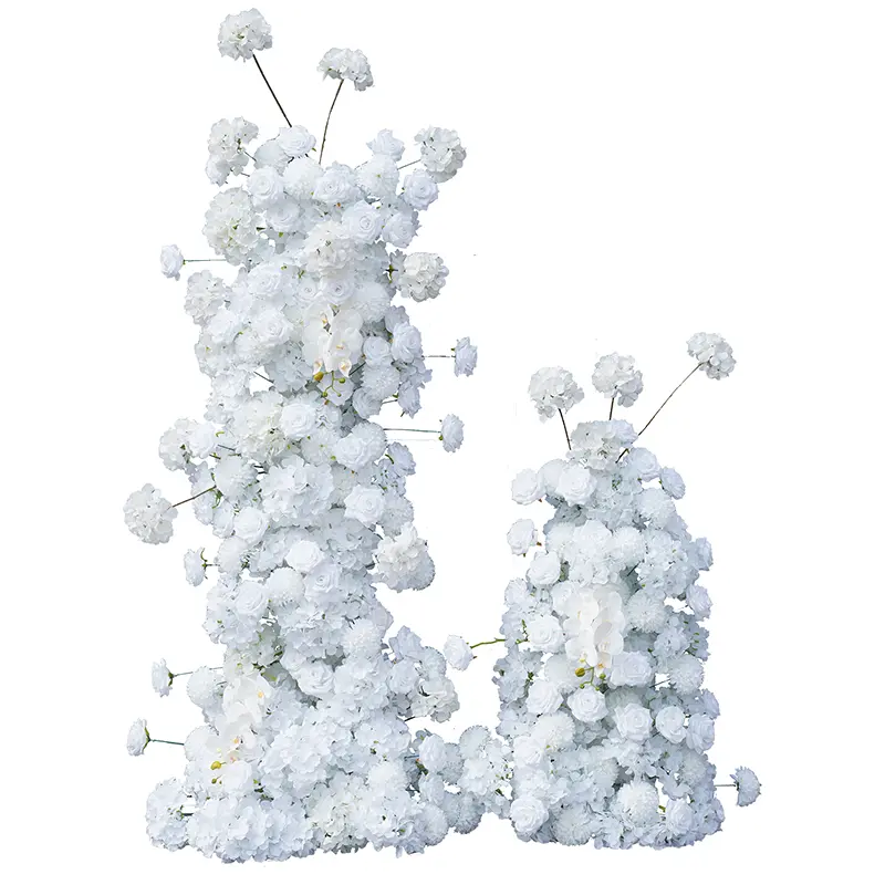 2 PCS A7749 White Rose Orchid Pompoms Wedding Background Flower Row