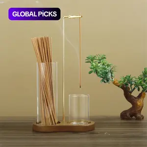 2-in-1 Incense & Candle Holder, 1 Count Wooden-Base Incense Burner with Removable Glass Ash Collector, Home Decor Ornament for Living Room & Bedroom, Scented Home Fragrance #GLOBAL PICKS