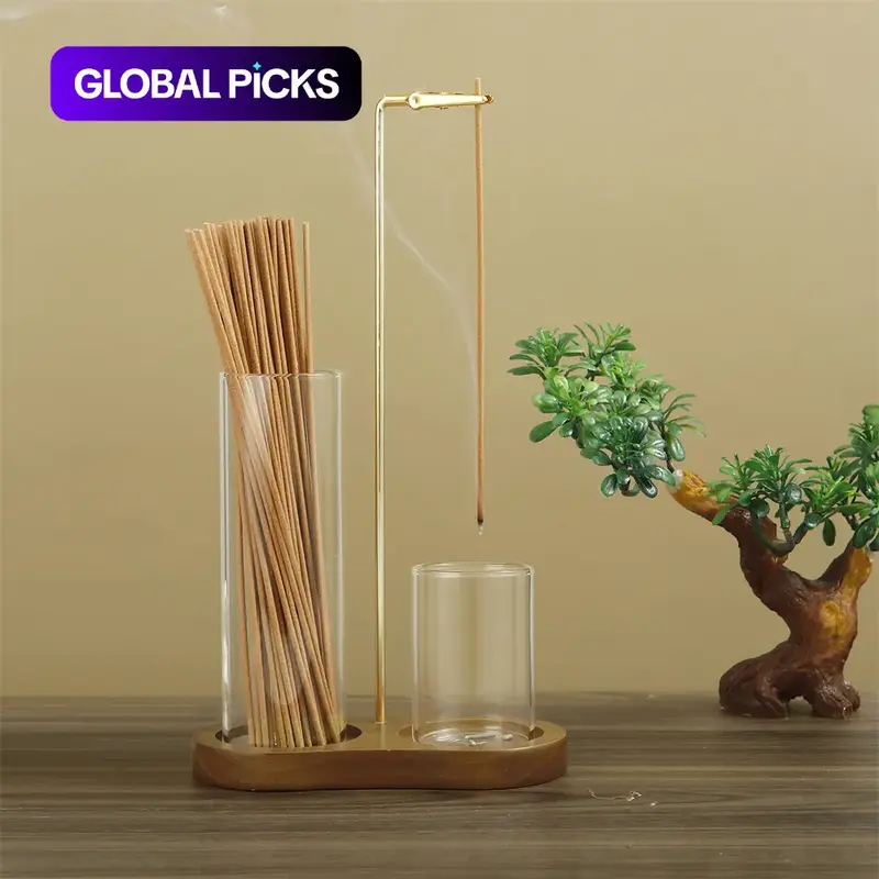 【Black Friday】2-in-1 Incense Burner and Storage Holder with Wooden Base, Hanging Incense Stand and Removable Glass Ash Collector, Home Fragrance Decor for Living Room and Bedroom