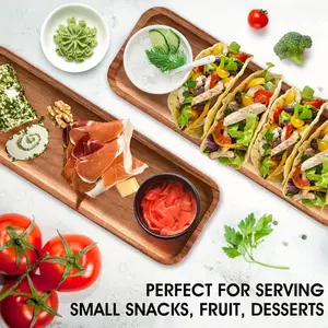 3-piece large long wooden - rectangular solid wood plate, wooden dinner plate, cheese board, appetizer tray, kitchen plate, party snack tray, cake tray, restaurant kitchen supplies