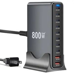 800w USB C Charger, 10 Port USB Fast Charging Station, Gan Multi Plug Adapter Compatible with Macbook Pro/air,dell,iPhone,galaxy,laptops,tablets,mobile Phones