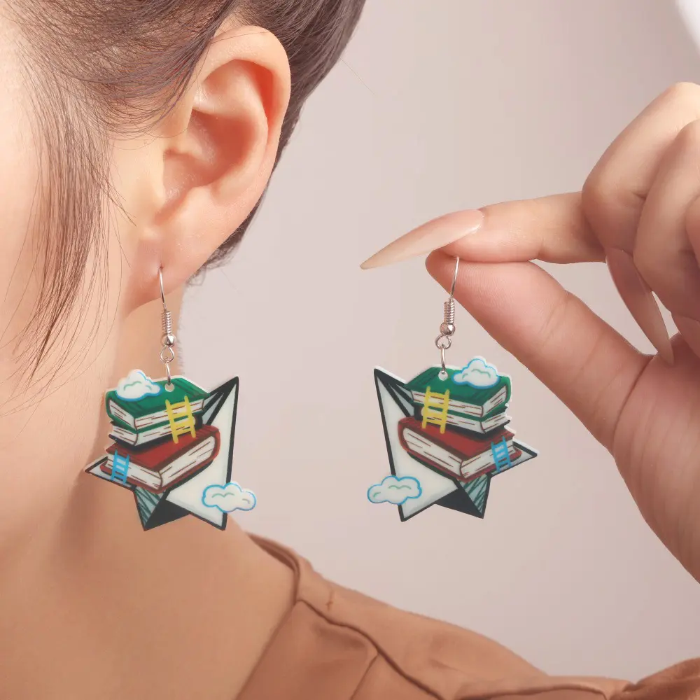 Fully-managed eco-friendly acrylic earrings, personalized back-to-school season paper airplane and book-shaped ear accessories