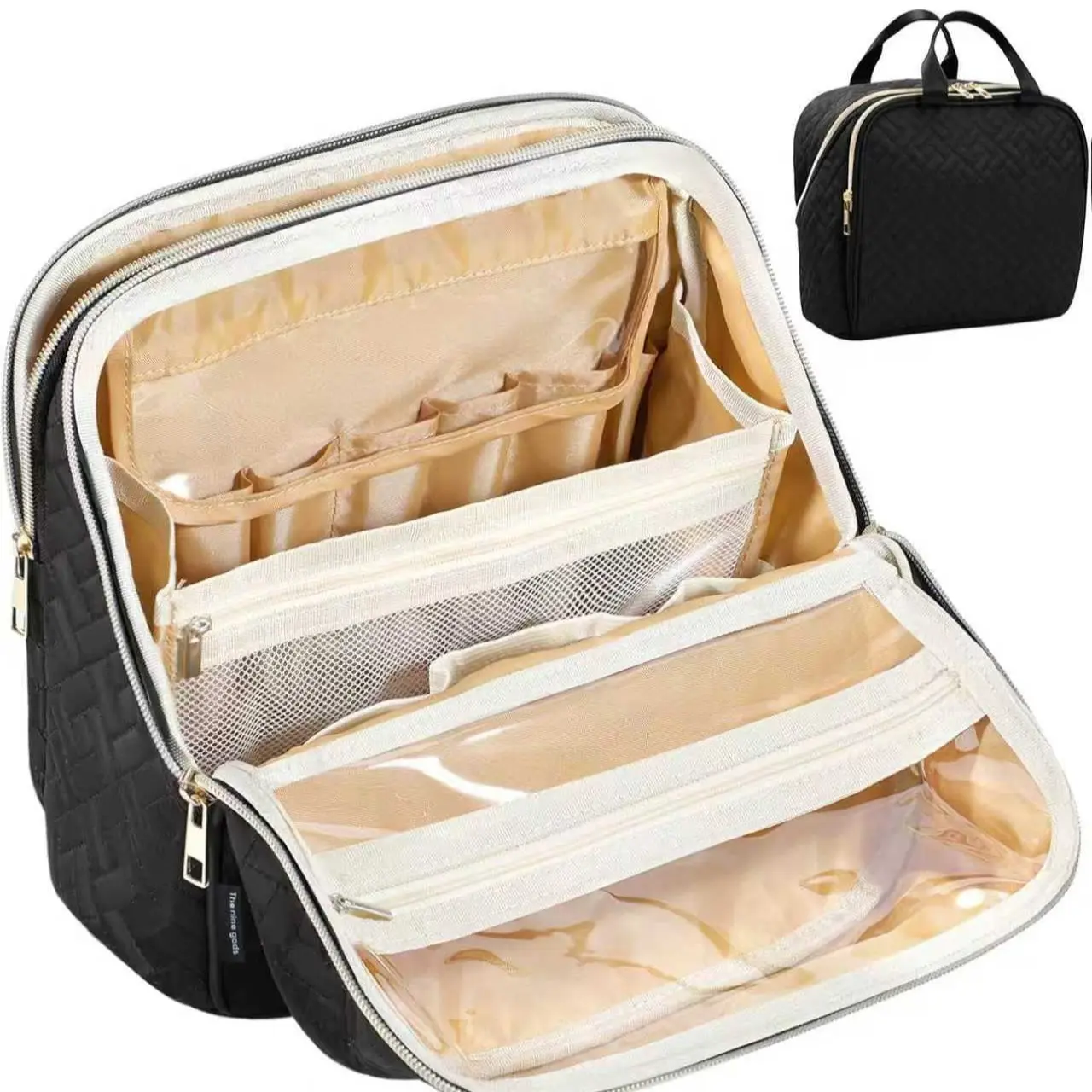 4-in-1 Puffy Toiletry Bag for Women, Quilted Large Capacity Cosmetic Travel Bag with 4 Detachable Compartments for Makeup Organization, Travel Beauty Bag