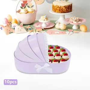 CNCEST Set of 6 Cradle Gift Boxes with Lace, 14.17x8.27 Inch Baby Shower Favor Boxes with Handles for Candy Cookies, Gender Reveal Party Decorations