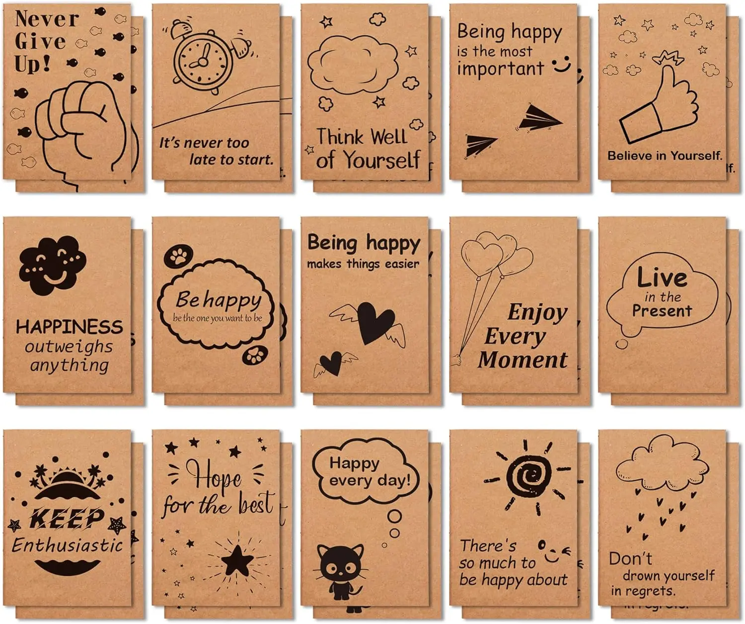 feela 8/15/30 Pack Kraft Notebooks, 8/15 Designs A6 Cute Mini Pocket Notebooks and Journals, Lined Motivation Small Journal Notebook Bulk for Women School Supplies Taking Memos, 4.1X5.8 in, 80 Pages