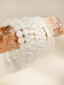 1PC Fashion Simple Smooth Natural White Cat Eye Stone Beaded Bracelet for Women Wristband Jewelry High Quality Bracelet