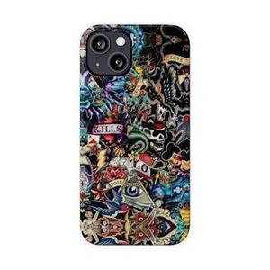 Retro Ed Hardy Tattoo Phone Case, Trendy Phone Cover, Gift for Him Her, Shockproof Cases, Accessories Tough 2-piece Phone Case Suitable for iPhone 17-11 Pro Max/Plus and  Samsung Galaxy S23-25