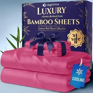 Set of 4 Queen-size bamboo bed sheets, breathable premium hotel bed sheets, daybed bed sheet set with 16-inch deep pocket, super soft 4-piece bedding set.