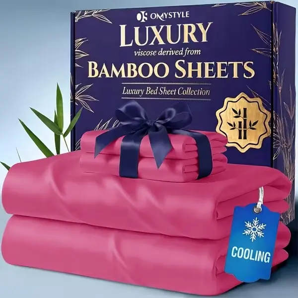 Set of 4 Queen-size bamboo bed sheets, breathable premium hotel bed sheets, daybed bed sheet set with 16-inch deep pocket, super soft 4-piece bedding set.