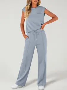 2 Piece Women's Sleeveless Casual Sports Set, Fashionable Wide Leg Athletic, Stylish Sportswear for Comfort, Athleisure Wear Set