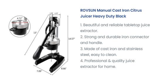 [ FLASH SALE ] ROVSUN Manual Cast Iron Citrus Juicer Heavy Duty Black