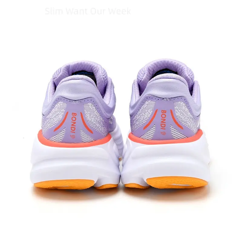 Shock Absorbing Thick Foam Sole Knit Mesh Athletic Shoes, Lavender Orange Breathable Non Slip Running Trainers For Long Distance Run