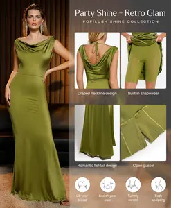 Popilush Women's Elegant Maxi Dress - Sleeveless Formal Cocktail Party Shapewear Dresses with Built-in Bra Green Style