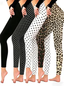Spring Summer High Stretch Slim Fit Leggings Set, Polka Dot Leopard Patterns, High Waist Yoga Pants, Versatile Casual Wear, Training Leggings Pants, High Waisted Leggings