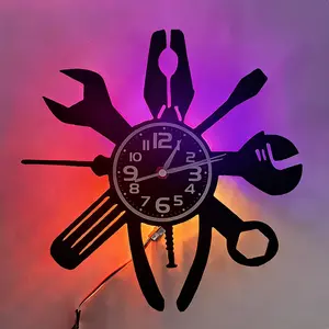 Vinyl Car Repair Tool Wall Clock, Mechanical Theme Silent No Ticking, Vintage Decorative Style, Great Gift for Mechanics Party New Years