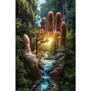 1PCS Nature's Embrace Diamond Painting Kit Mountain Waterfall Forest Scenery DIY Rhinestone Art Handcrafted Art for Home