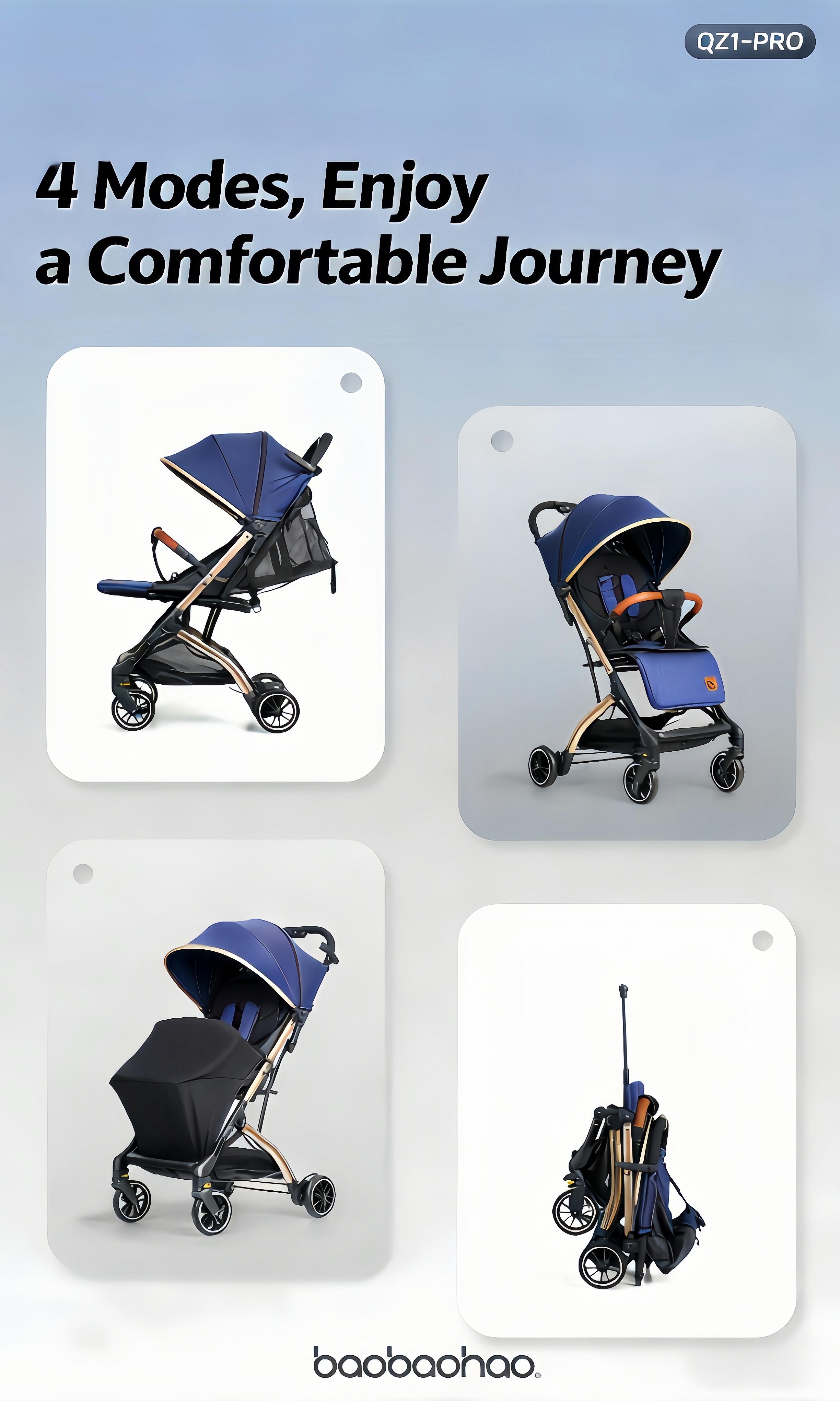 Baobaohao QZ1-Baby Stroller – Wider Cabin for Easy Outings, Seats & Lays Flat, Full Wind Protection, Breathable Mesh for Summer, Lightweight & Foldable, Suitable for Newborns to Age 3