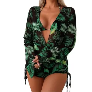 3-piece set   Bikini Set U-Wire Cutout Swimsuit High Waisted Textured 2025 Summer Swimming Clothing Beach Water Sports Tummy Control Swimwear,Swimsuits Slimming Bikini Swimwear