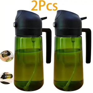 2-Piece Set Dual Cooking Oil Sprayer Bottles, 16 Oz/470 Ml Capacity, Dark Color Light Blocking, Olive Oil Dispenser, Kitchen Use, Kitchen Gadgets