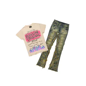 Beno Beige T-Shirt & Shake Tint Stacked Flare Jean Bundle