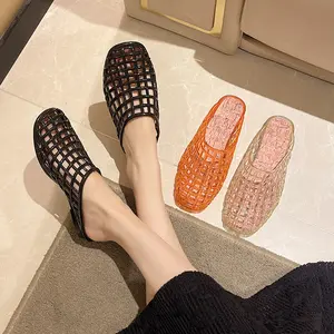 Women's Fashion Mesh Design Transparent Crystal Jelly Open Toe Sandals, Peep Toe Sandals, Breathable Cool Comfort Soft Flat Shoes, Casual Daily Wear、 Beach 、Shopping, Daily Wear Footwear