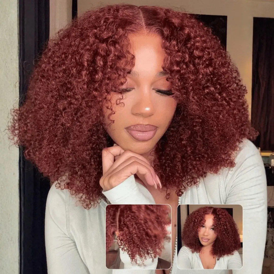 【Clearance】UNice Reddish Brown Glueless Afro Kinky Curly Wig Pre-Cut 7x5 Lace Closure Human Hair Wig with Invisible Drawstring No Slip for Beginners Summer Wig #TikTokShopSummerSale