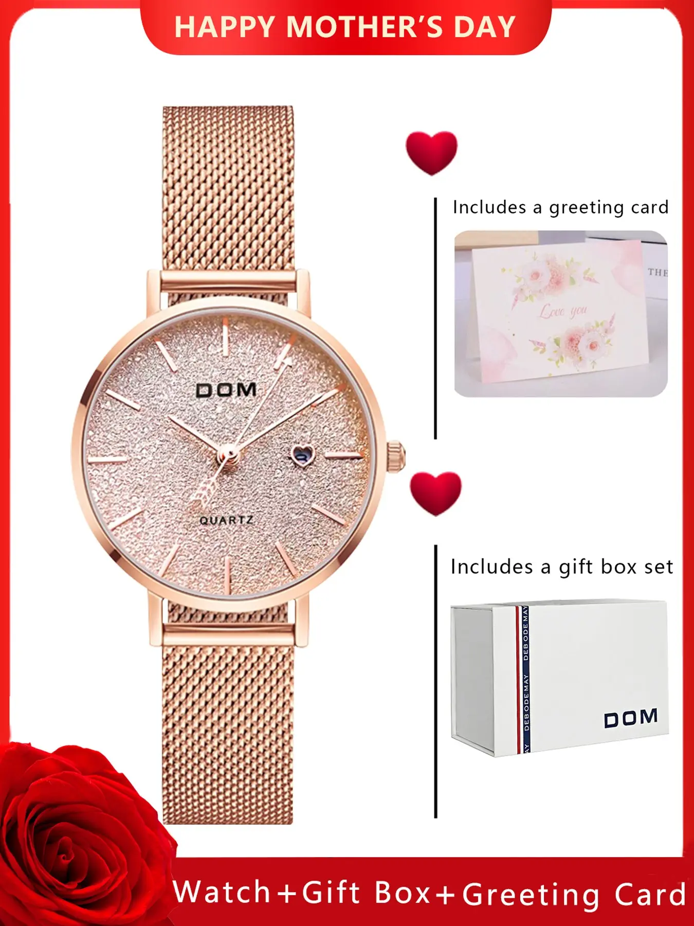 Women's Fashion Watch, Quartz Analog Watch, Fashionable Analog Watch, Elegant Design, Durable Quality, Perfect Mother's Day Gift, Includes Card and Box, Suitable for All Occasions, Quartz Watches