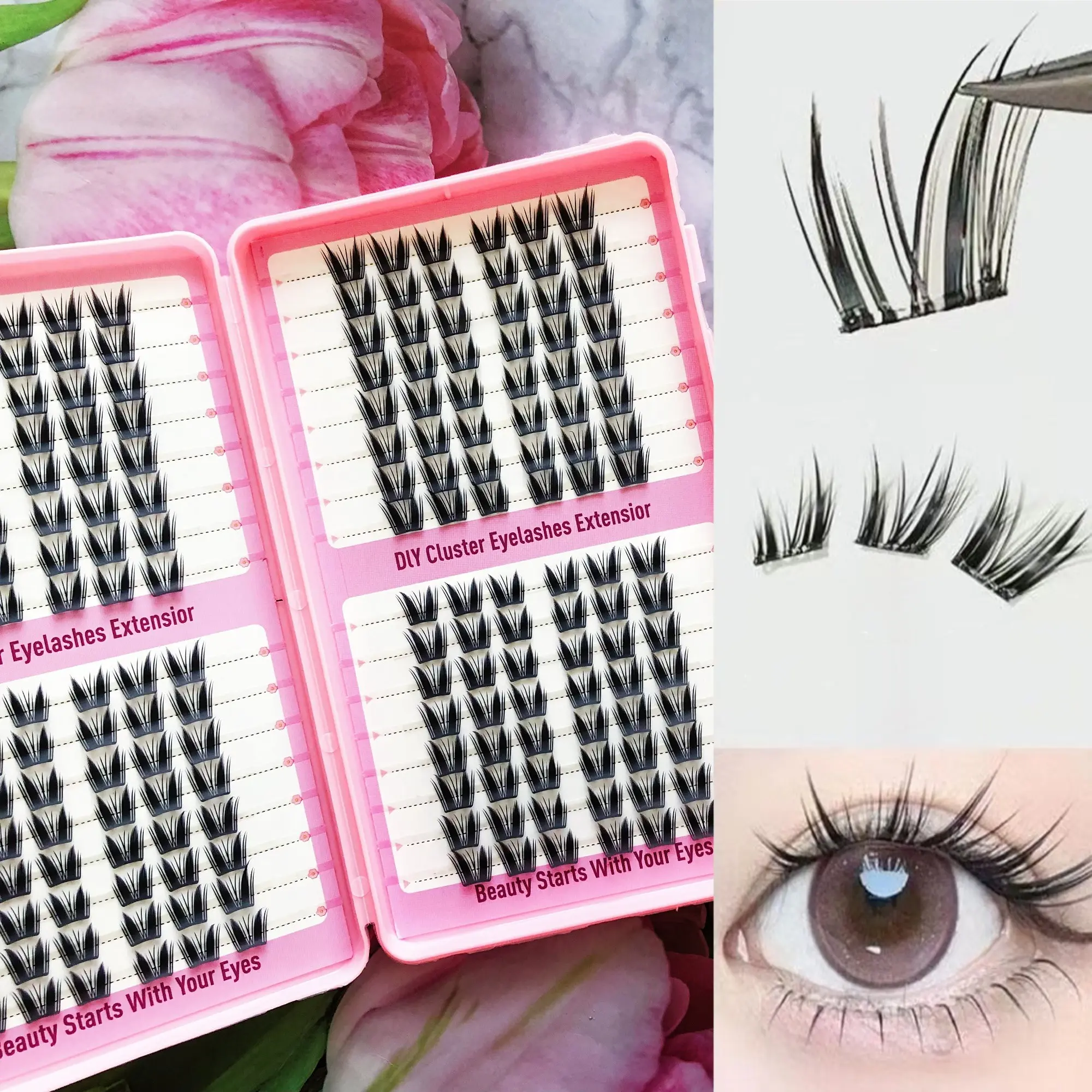 192 Individual False Eyelashes, Comic Style, Pointed Tip, Fine Korean Makeup, Asian Style, Reusable Multiple Times