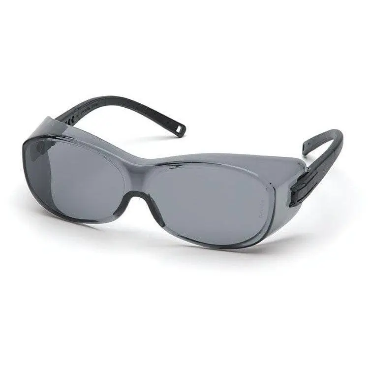 OTS Over-the-Glass Sports Eyewear, Low-Profile Gray Lens Safety Glasses with Adjustable Temples, ANSI Z87+ Certified, 99.9% UV Protection, Protective Goggles, Single-Lens Sports Eyewear, Workshop, Low-Profile Design, Ce En 166, Facility Visitors, Gray Len