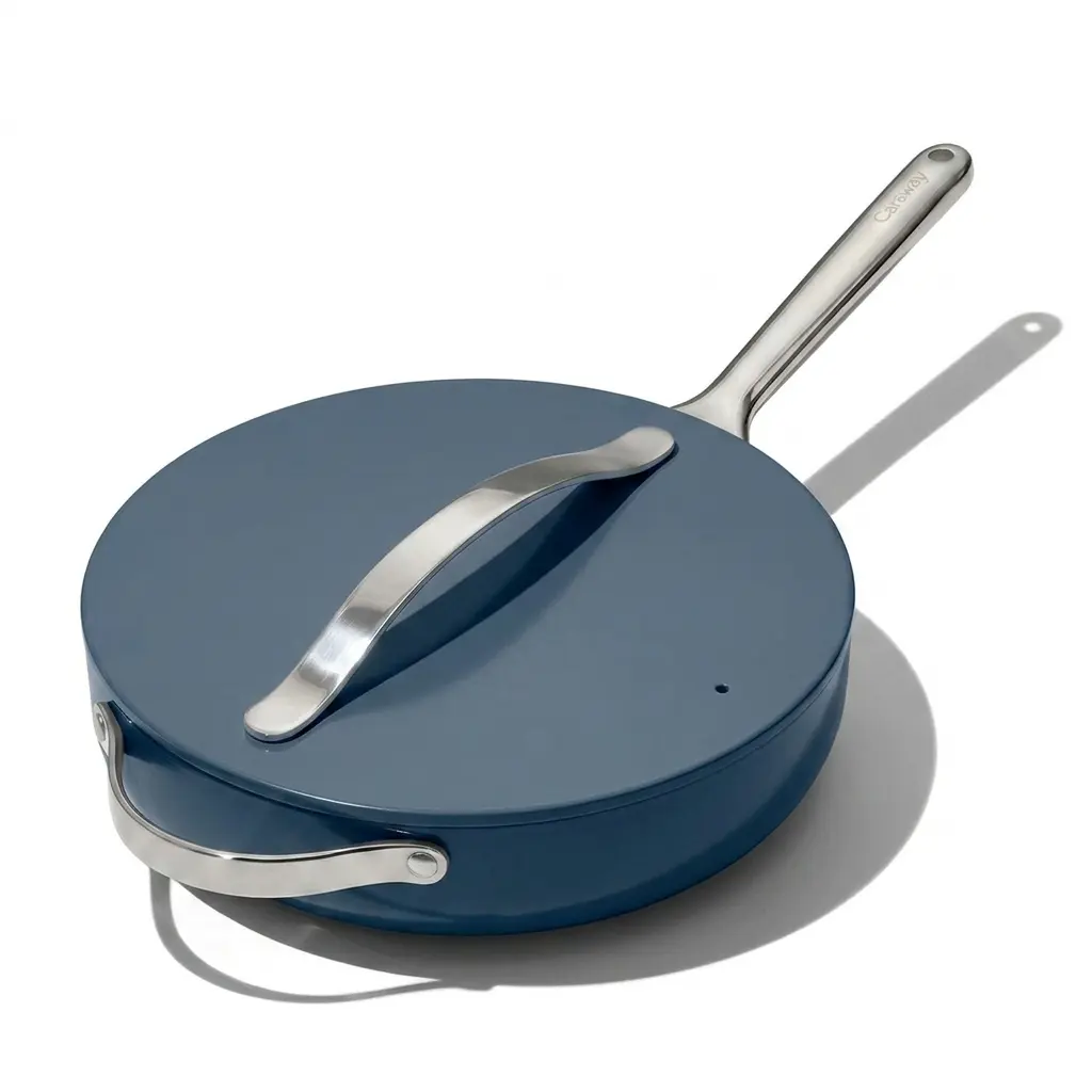 Caraway Nonstick Ceramic Sauté Pan with Lid 4.5 qt 11.8" Navy Non Toxic PTFE & PFOA Free Oven Safe for All Stovetops Gas Electric Induction Cookware - Oil