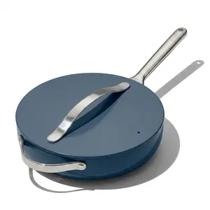 Caraway Nonstick Ceramic Sauté Pan with Lid 4.5 qt 11.8" Navy Non Toxic PTFE & PFOA Free Oven Safe for All Stovetops Gas Electric Induction Cookware - Oil