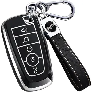 Key Fob Cover for Ford - Premium Soft TPU Shell Full Protection Case with Keychain, Fits Explorer Expedition Escape Bronco Mustang F150 F250 F350 Maverick Ranger Fusion Lincoln, Black 5-Button