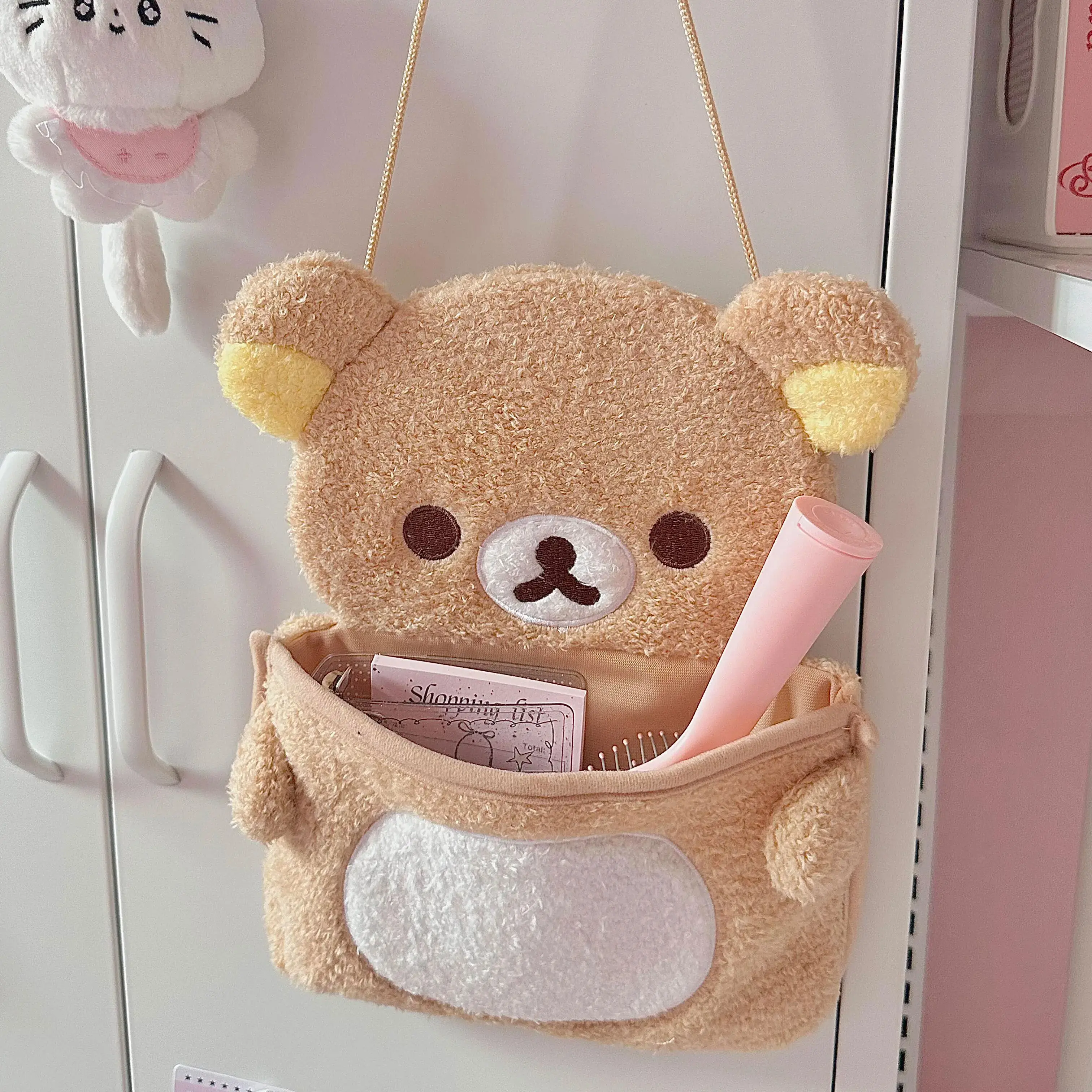 Rilakkuma Cute Cartoon San-X Relaxed Bear Plush Wall Storage Hanging Bag Hanging Behind The Door Of Dormitory Sundry Storage Bag