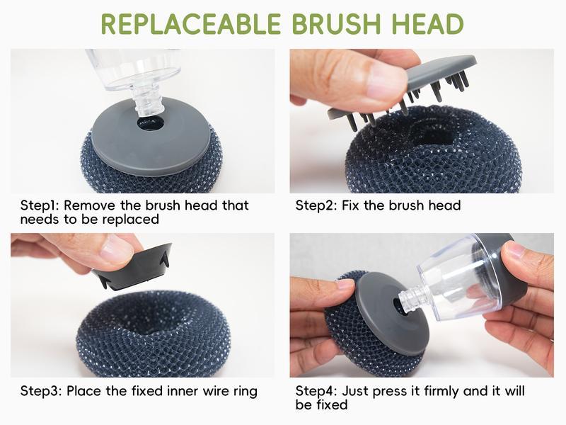 Kitchen Soap Dispensing Palm Brush Automatic Liquid Adding PET Ball Pot Brush Cleaner Push-type Brush Kitchen Detergent Tools