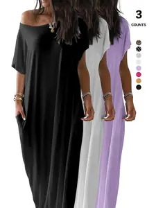 2026 Women's Solid Color Casual Batwing Sleeve Loungewear Dress, Comfortable Daily Wearing Nightdress, Versatile Ladies' Sleepwear for All Seasons