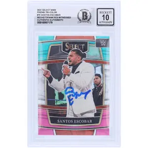 Santos Escobar WWE Autographed 2022 Panini Select Tri-Color Prizm #76 Beckett Fanatics Witnessed Authenticated 10 Card - Fanatics Authentic Certified