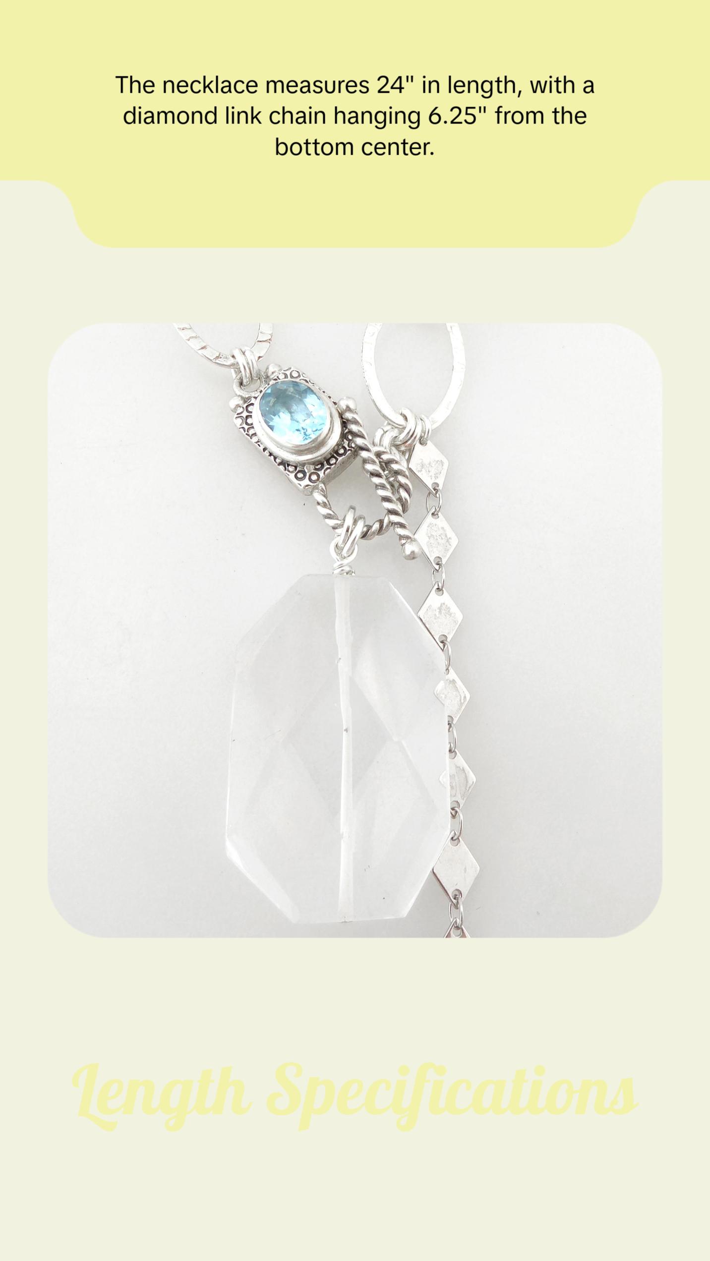Sterling silver chain, faceted light blue aquamarine stone toggle clasp, quartz stone long boho bohemian statement necklace