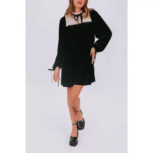 EXCLUSIVE Enchanted Night Dress - Black Velvet Babydoll Style with Lantern Sleeves & Velvet Bow XS-6XL