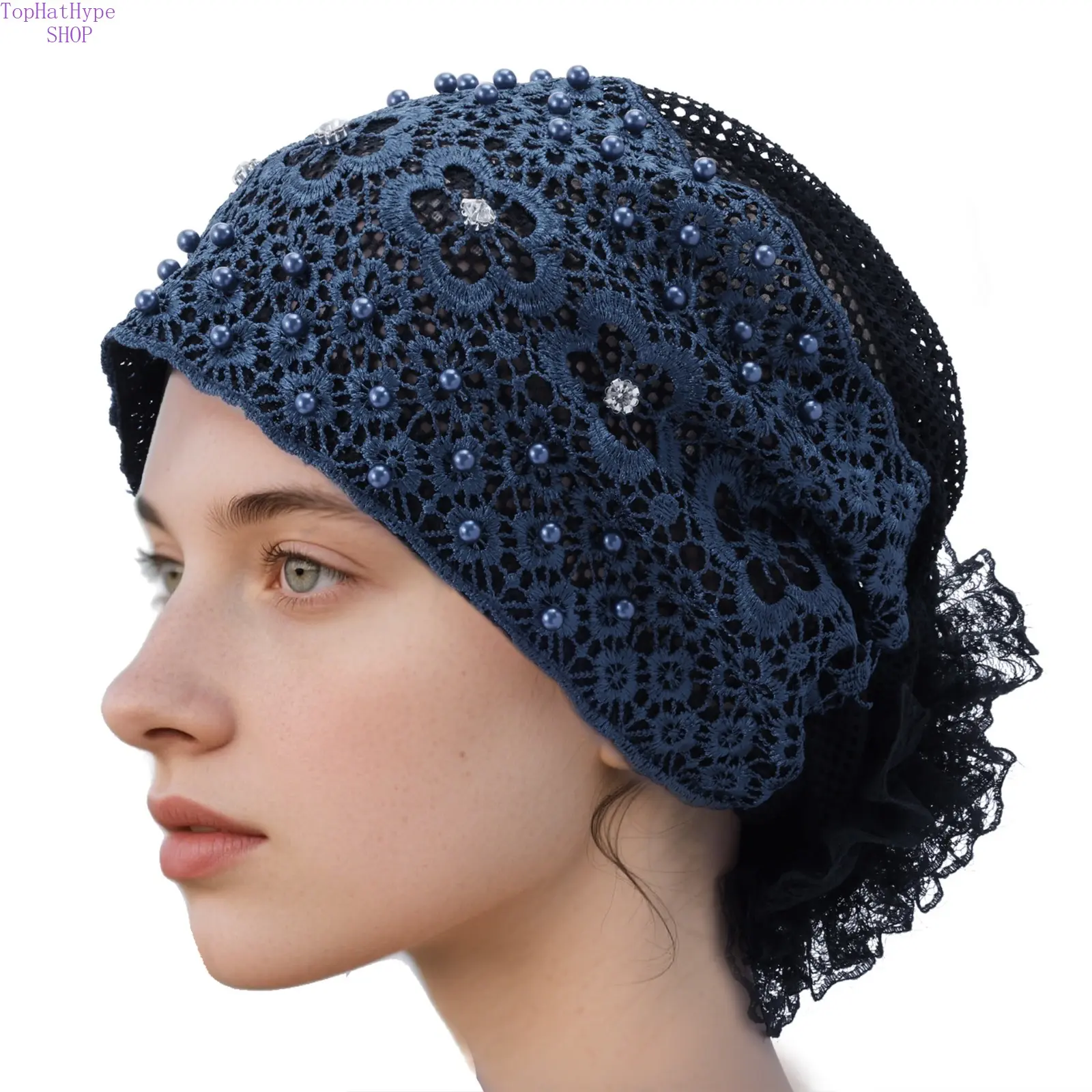 Elegant Beaded Floral Turban for Female, Breathable Yarn Head Cover, Lightweight Summer Fashion Wrap for Street & Daily Wear, Lightweight Wrap, Casual, Beach, Everyday
