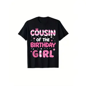 Funny Cousin of the Birthday Girl T-Shirt - Matching Family Party Outfits, Pink & Black Birthday Theme with Stars & Crowns, Comfortable Cotton Tee for Women &, Cousin, Casual Short Sleeve Round Neck Shirt graphic tee funny graphic tee good graphic tees