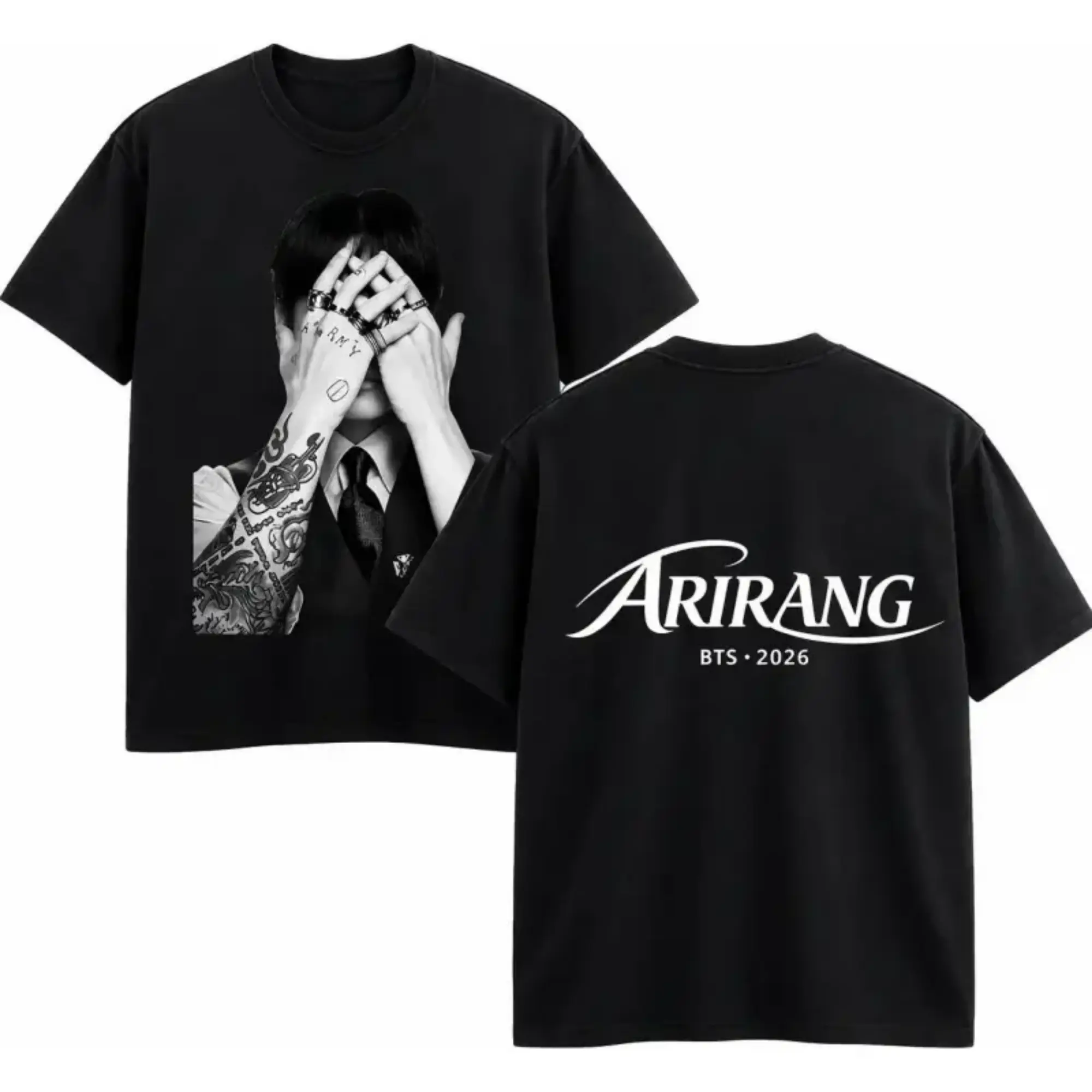 Women's Vintage 2026 Boys Arirang World Tour Fitted Cut Graphic Print Tee, Retro Black & White Lightweight Cotton Shirt Tops Womenswear